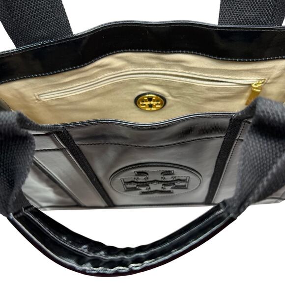 Tory Burch Patent Nylon Tote Bag Big Logo Black - Picture 2 of 16